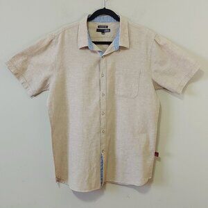 Harve Benard Men Linen Short Sleeve Shirt Beige Size Large Casual Summer Outfit